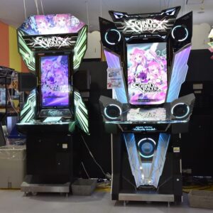 SOUND VOLTEX EXCEED GEAR arcade cabinets - a standard cabinet and a Valkyrie model